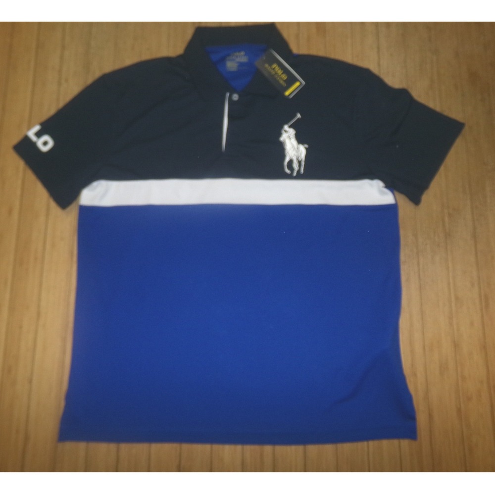 Polo Ralph Lauren Performance Big Pony Colorblock Polo Shirt Navy Blue Large